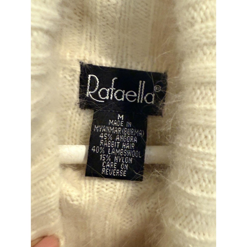 Rafaella Sweater Womens M‎ Gray ivory Rabbit Hair Lambs Wool Vintage Turtleneck - Picture 3 of 4